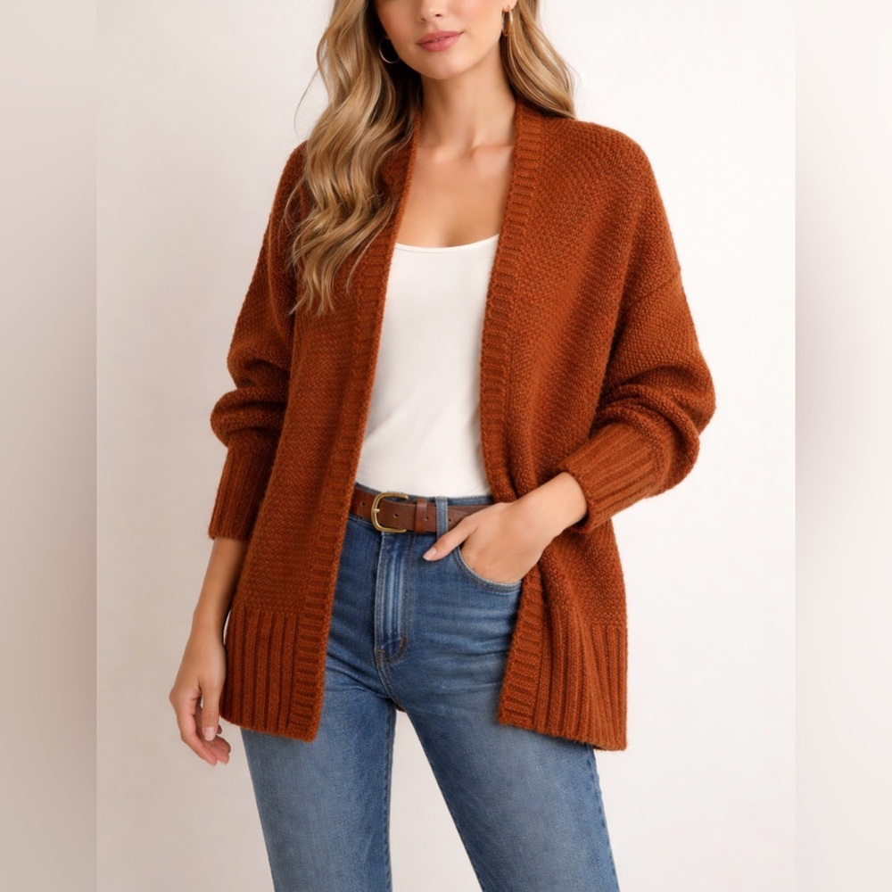 Madewell Wool Alpaca Blend Cardigan XS Rust Open Front Sweater